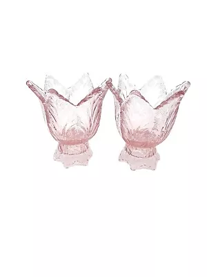 Buy Fenton Vintage Candle Holders Double Sided Tulip Shape Etched Pink Glass • 40.16£