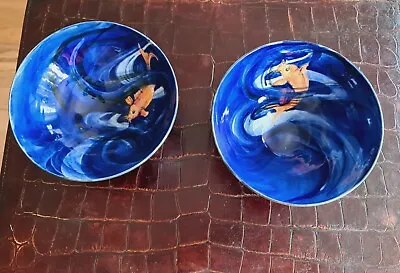 Buy Koi Carp Fish Painted Bowls Japanese Chinese Handmade Cobalt Blue X 2 • 48£