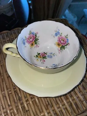 Buy Royal Stafford England Bone China Cup & Saucer Teal Yellow/roses Flower Pattern • 11.38£