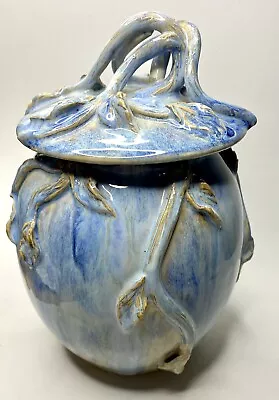 Buy Studio Pottery Jar Canister Blue Glazed Hand Made Artist Signed Vines Leaves 9” • 105.65£
