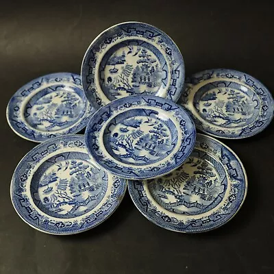 Buy Blue & White Willow Pattern 6x Side Plates 15cm / 6  Antique Stone China • 18£