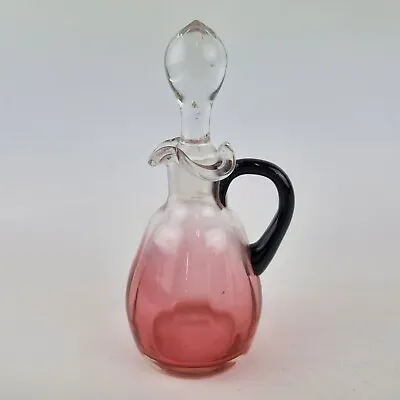 Buy Vintage Small Cranberry & Clear Glass Decanter & Stopper 14cm High • 19.95£