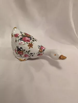 Buy GOOSE Fine Bone China Ornament By Crown China Floral Design Duck • 29.99£