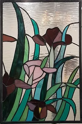 Buy  Large Leaded Stained Glass Window.  Botanical Iris Classic Handmade Door Panel  • 40£