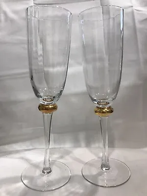 Buy 2 Rare Disc. Vtg. Golden Globe Crystal Champagne Flutes By Gibson 1999-2006 • 23.72£