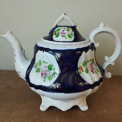 Buy Antique, 1850s, Staffordshire 'Gaudy Welsh' Teapot With Hand Painted Flowers • 19.95£