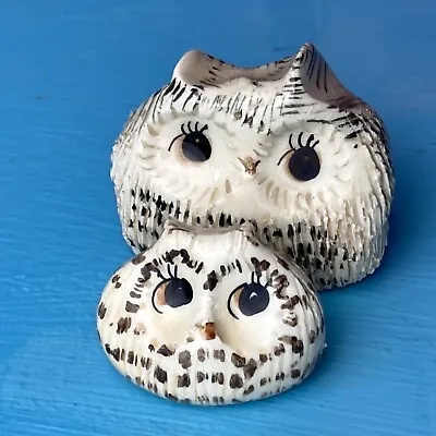 Buy Studio Pottery Pair Of Decorative Ceramic Owls Parent & Child Owlet Cute Vintage • 6£