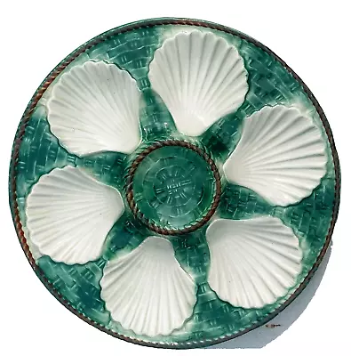Buy Vintage Majolica Green Seashell Oyster Plate French Longchamp 1960's 9 1/2 GC • 24.95£