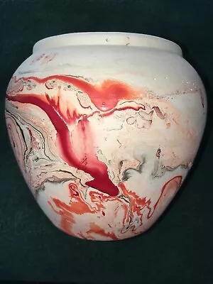 Buy Vintage Nemadji 4” Red & Black Swirl VASE. Pottery, USA. Interior Glazed. • 27.85£