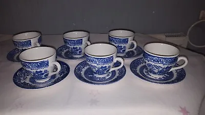 Buy OLD WILLOW BLUE & WHITE X 6 TEA CUPS & SAUCERS Only 1 Very Slight Fault On 1 Cup • 17£