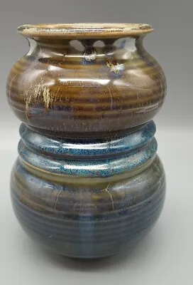 Buy Studio Art Pottery Vase Signed Karen 7.5” Tall Blue Green Brown Ribbed • 21.10£