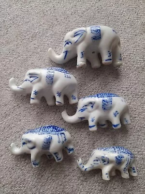 Buy Set Of 5 Elephants ~ China White & Blue ~ Chinese Studio Style ~ Oriental  • 1.50£