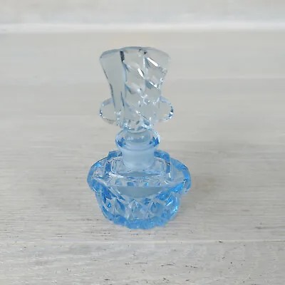 Buy Vintage Art Deco Czech Blue Cut Glass Scent Perfume Bottle With Stopper 4.25in • 39.99£
