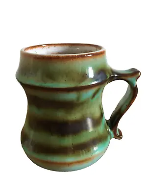 Buy VINTAGE Llangollen Studio Art Pottery Mug - Green & Brown Abstract Design • 30£