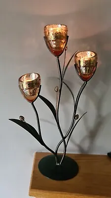 Buy Triple Stem Metal And Glass Flower Floral 3 Candle Holder  • 75£