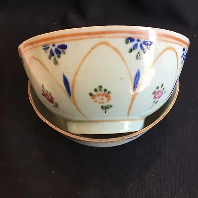 Buy 2 Antique Delftware Chinese Or ? Celadon Porcelain Bowls Hand Painted Flowers  • 47.24£