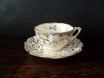 Buy Antique Cauldon English China Coffee Cup And Saucer In Foliage Pattern, Unmarked • 45£