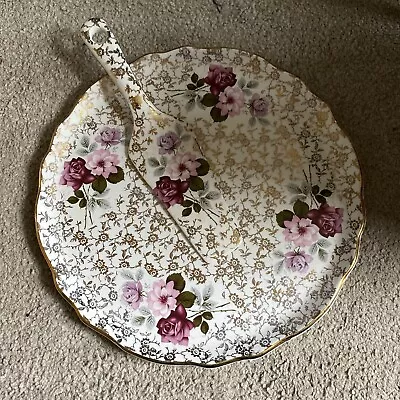 Buy James Kent Ltd Old Foley Cake Plate And Server Red And Pink Roses Gold Filigree • 15£