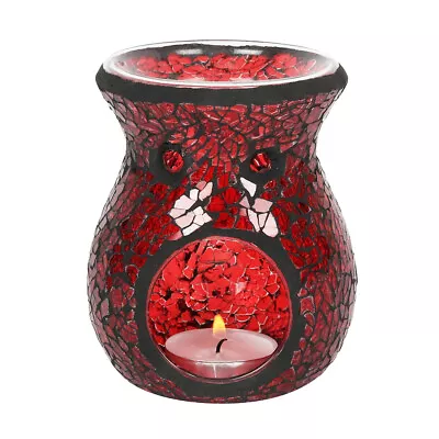 Buy Glass Small Red Crackle Oil Burner Stunning Red Mirrored Crackle Effect 11.00 Cm • 11.62£