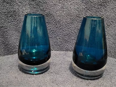 Buy  Vintage Czech Harrachov BLUE Sommerso Art Glass Vase Milan Metelak 1960    X2  • 60£