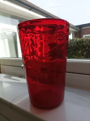 Buy Original Vintage/ Midcentury Whitefriars Large Art Glass Red Ripple Vase • 35£