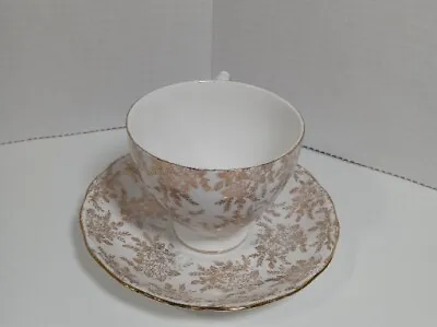 Buy Vintage Royal Vale Bone China England Cup & Saucer Gold Chintz White Floral  • 9.48£
