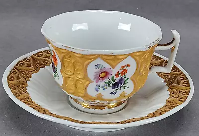 Buy Meissen Hand Painted Floral Gold & White Gothic / Moorish Tea Cup & Saucer • 312.29£