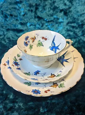 Buy Tuscan China Trio ~ Cup, Saucer, Plate ~ Bluebird Design ~ 1920s ~ Art Deco • 6£