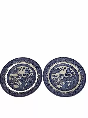 Buy Vintage CHURCHILL - BLUE WILLOW - SALAD PLATES - PAIR - ENGLAND Blue And White • 16.33£