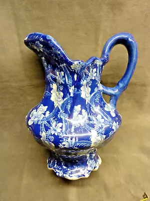 Buy Lovely Large Ironstone Jug Blue And White Flower Pattern Ewer Ideal Flower Vase • 10£