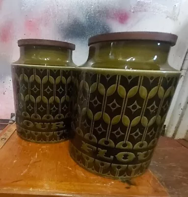 Buy 2 Large Vintage Green Hornsea Heirloom Flour Storage Jars 1972 With Wooden Lids. • 49.99£