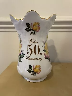 Buy Vintage Fenton Bone China Vase 50th Golden Anniversary Yellow Rose • 20£