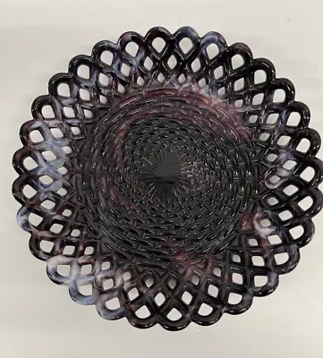 Buy Antique Victorian Amethyst Marbled  Slag Glass Sowerby Basket Weave  Plate • 29£