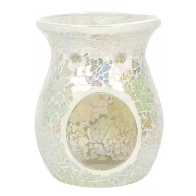 Buy White Iridescent Crackle Glass Oil Burners And Candle Holders Mosaic • 18£