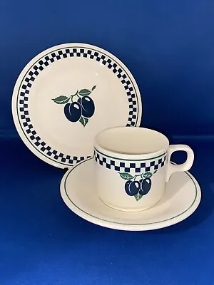 Buy VINTAGE 1980s HORNSEA POTTERY CHEQUERS CUP SAUCER SIDE PLATE BLACK CHERRY PLUM • 4.95£