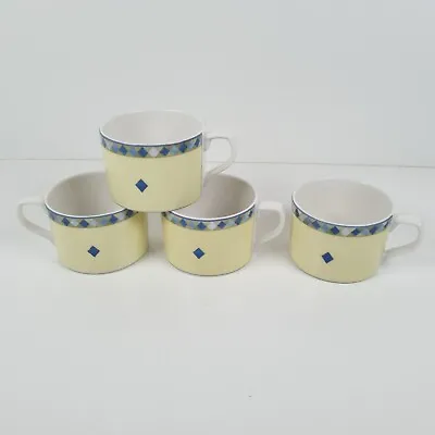 Buy Royal Doulton Carmina Cups Mugs Fine China Yellow & Blue Vintage 1999 Set Of 4 • 16.67£