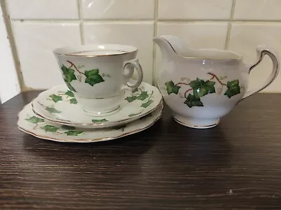 Buy Colclough Ivy Leaf Tea Trio: Tea Cup Saucer  Side Plate + Jug Great Gold Detail • 15£