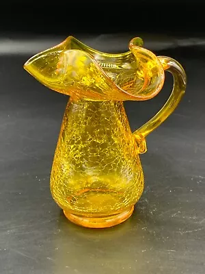 Buy Vintage Hand Blown Crackle Glass Yellow Amber  Pitcher -  Creamer 4 1/2” Tall • 15.12£