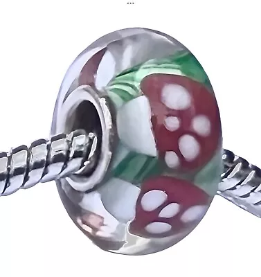 Buy Yummy Handmade Red Toadstool Glass Bracelet Bead Charm With Single Silver Core • 7.99£