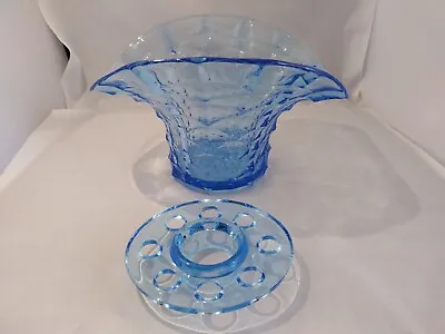 Buy VINTAGE ART DECO 1930s BAGLEY LARGE BLUE GLASS WHEAT SHEAFE POSY VASE WITH FROG • 26.99£