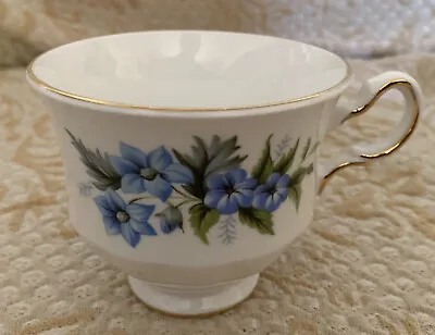 Buy Vintage:  Queen Anne Bone China Tea Cup - Blue Floral Print (made In England) • 6.34£