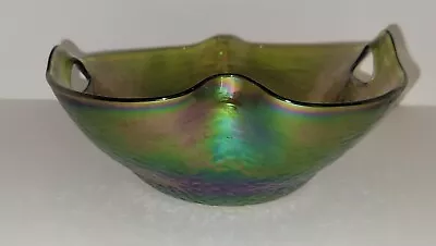 Buy Antique Bohemian Kralik Iridescent Art Glass Bowl With Punched Handles 1400 • 113.66£