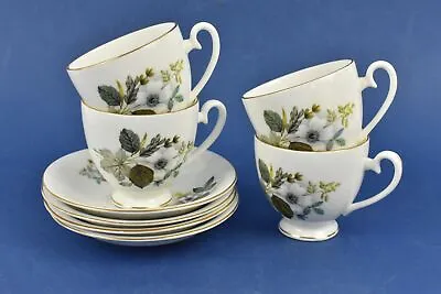 Buy Royal Grafton Fine Bone China 4 Cups & 4 Saucers Floral Pattern & Gilded Rims. • 24.99£