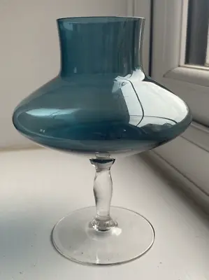 Buy Vintage 1960's Scandinavian Swedish Alsterfors Blue Glass Pedestal Posy Vase • 25£