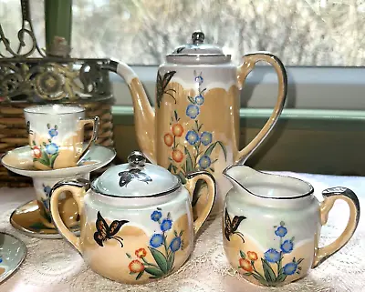 Buy Japanese LusterWare  Teapot, Sugar, Creamer, 5 Demitasse  Cups & 6 Saucers Vtg • 66.17£