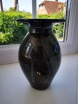 Buy Vintage Murano Black Amethyst With Gold & Silver Foils Art Glass Vase • 72£