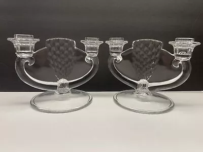 Buy Pair Of Vintage Pressed Glass Art Deco Double Arm Candle Stick Holders • 28.94£