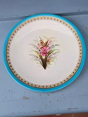 Buy Antique Royal Worcester Plate - Turquoise & Gold Rim, Handpainted Floral Center • 25£