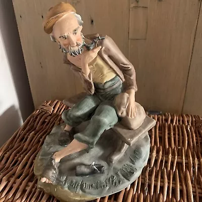 Buy Vintage Capodimonte Figurine Old Man Smoking Pipe 23cm • 5£
