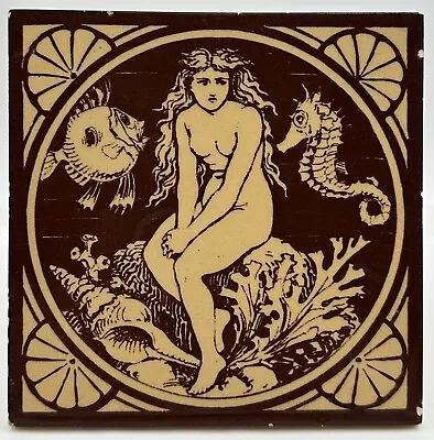 Buy Antique Minton China Works Stoke On Trent Fireplace Tile Ocean Nymph Seahorse • 313.03£